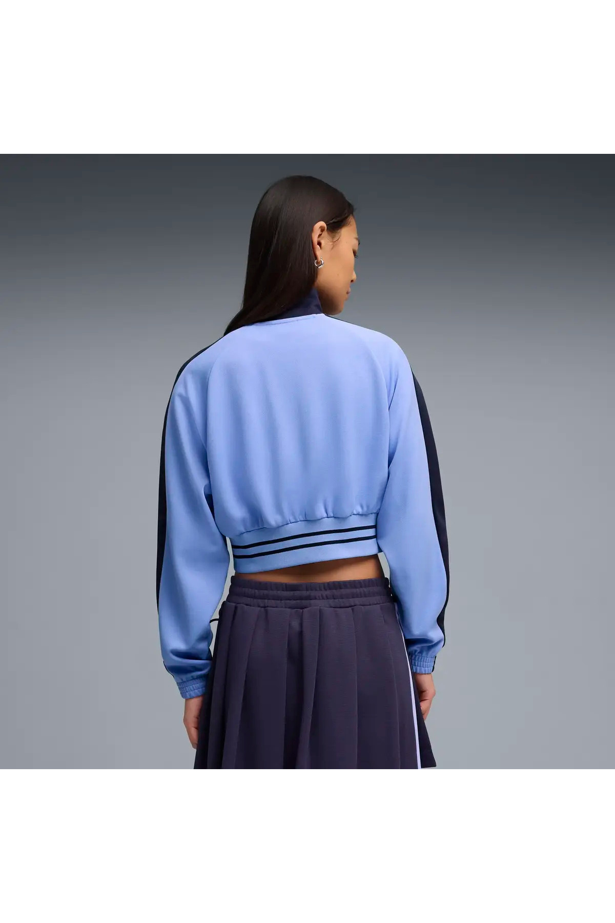 Puma T7 Pique Cropped Jacket Mavi Kadın Crop Ceket görsel 2