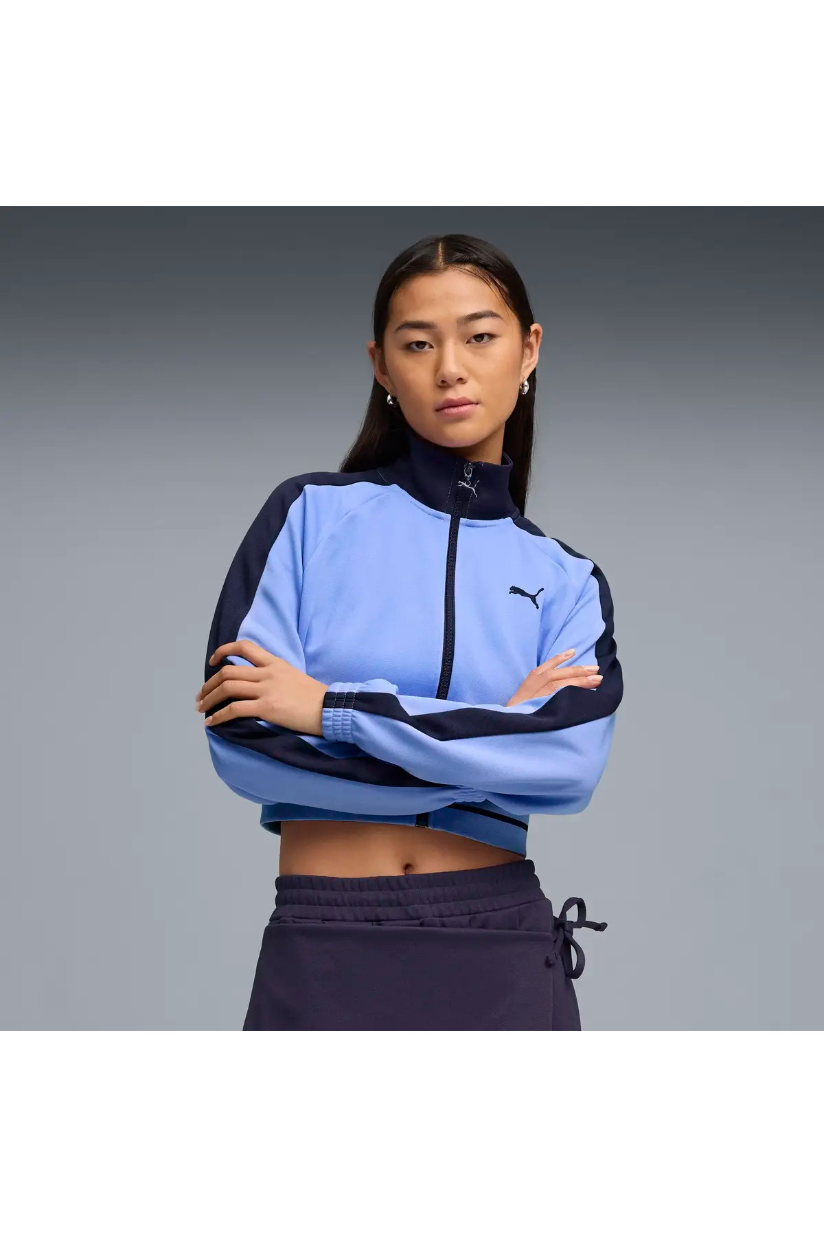 Puma T7 Pique Cropped Jacket Mavi Kadın Crop Ceket