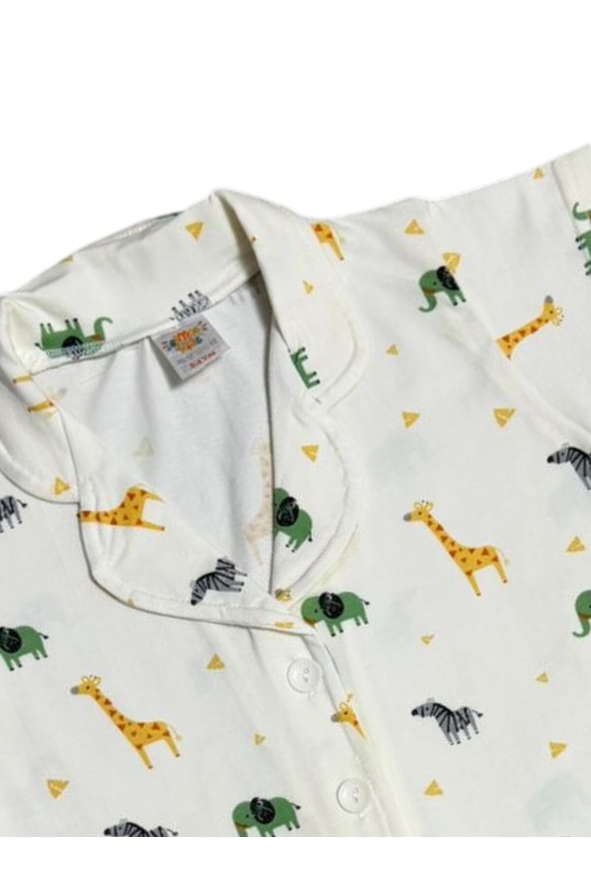 Fil Kids Erkek Çocuk %100 Pamuklu Ekru Zebra Zürafa Fil Desen Düğmeli Kısa Kollu Şortlu Yazlık Pijama TakımI fotoğrafı 2 (önizleme)