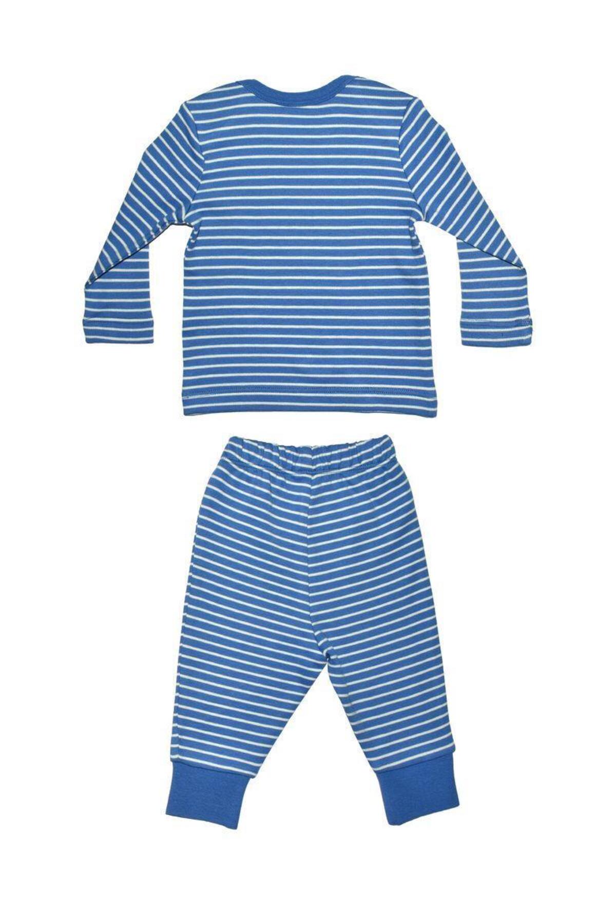OrganicKid Mix Erkek Bebek Mavi Çizgili Pijama Takımı fotoğrafı 2 (önizleme)