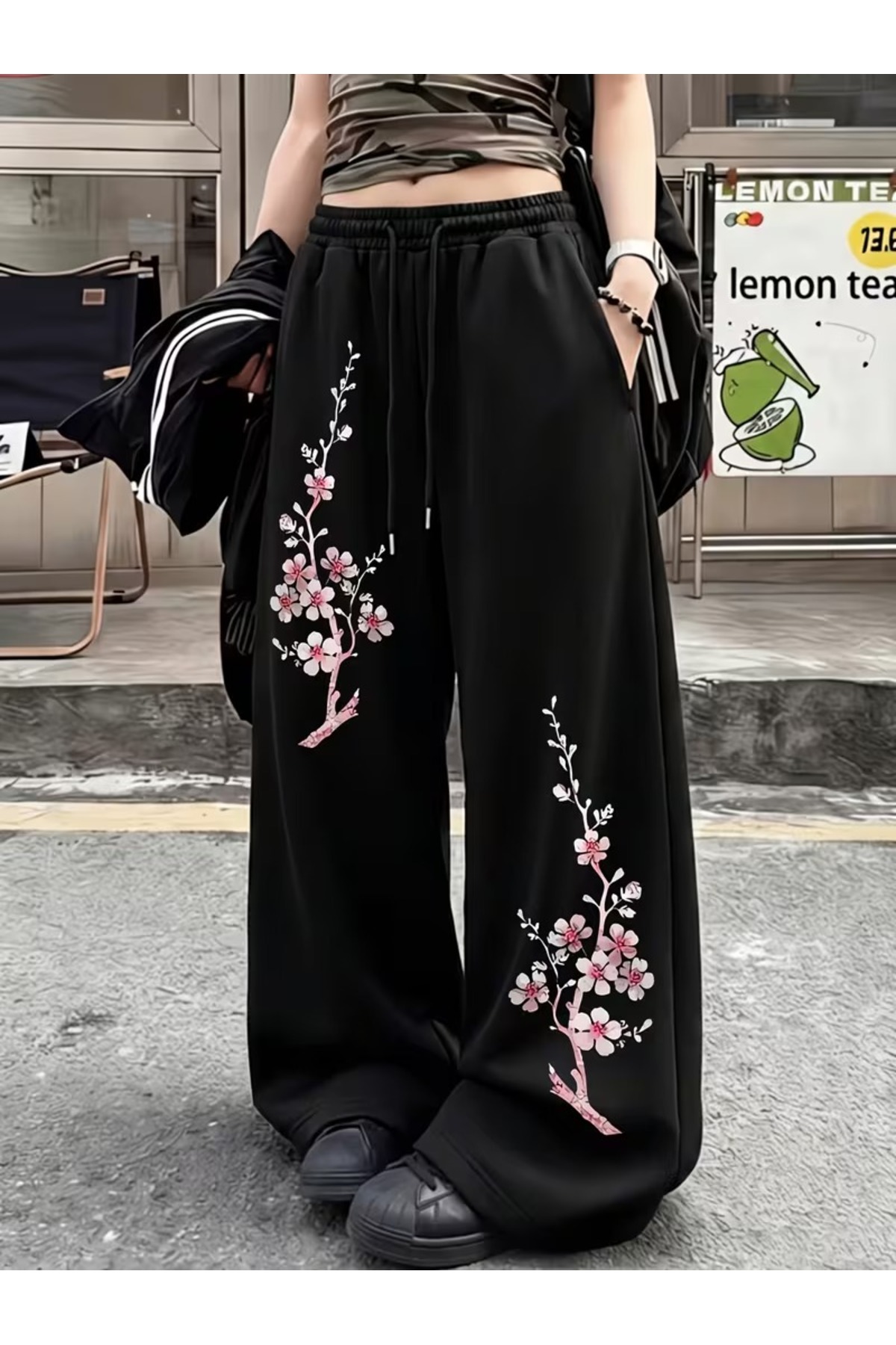 Toum Japan Sakura Baskılı Oversize Baggy Eşofman Altı