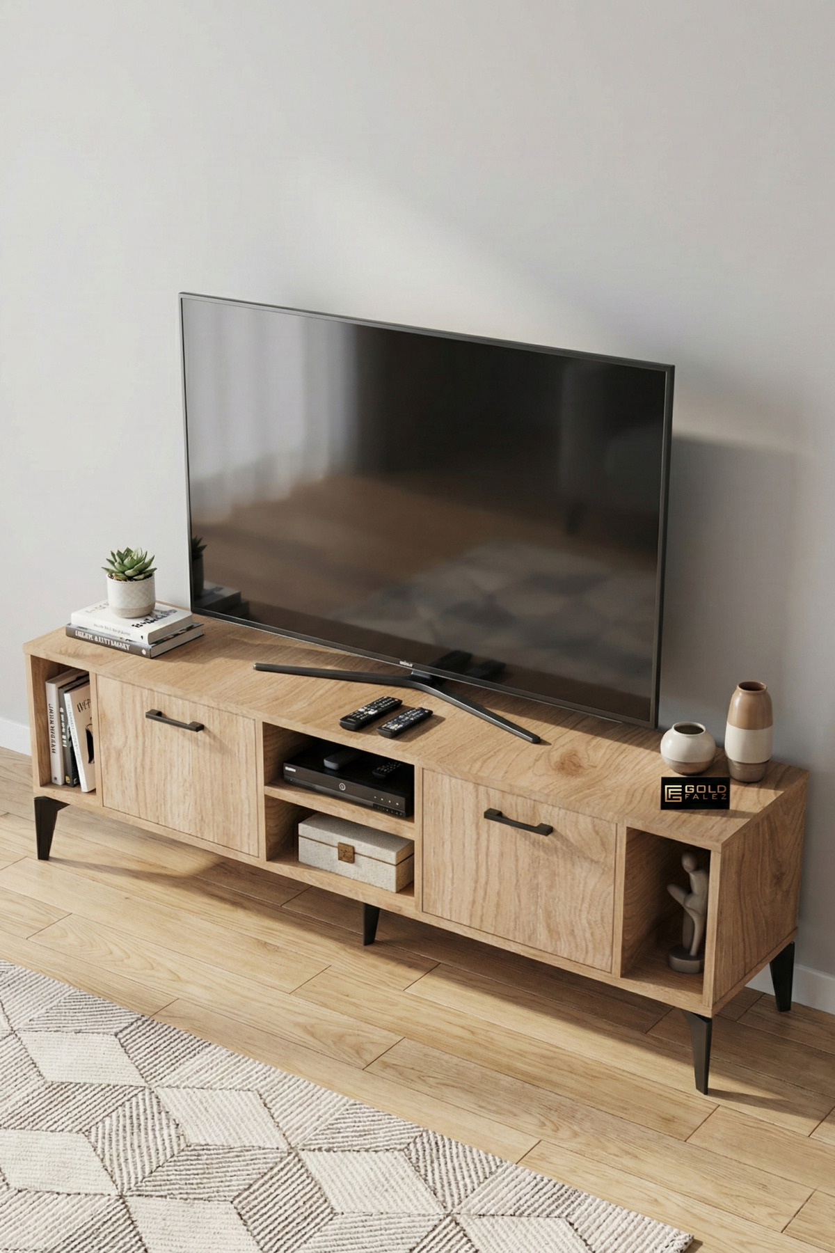 Goldfalez Linya TV Sehpası Suntalam Bej 160x35 cm görsel 4