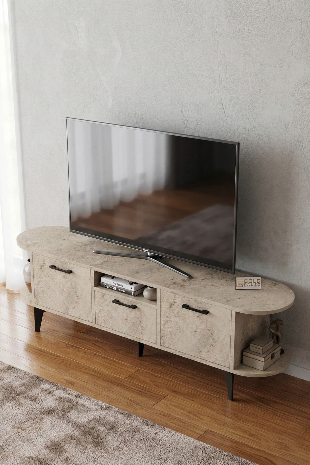 Goldfalez Mira TV Sehpası Suntalam Ekru 160x35 cm görsel 5
