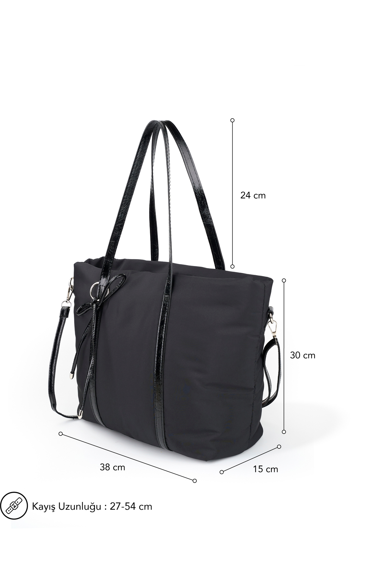 SHAKA Siyah SHK319 Fiyonk Charmlı,Fermuarlı,Astarlı Shopper Çanta görsel 4