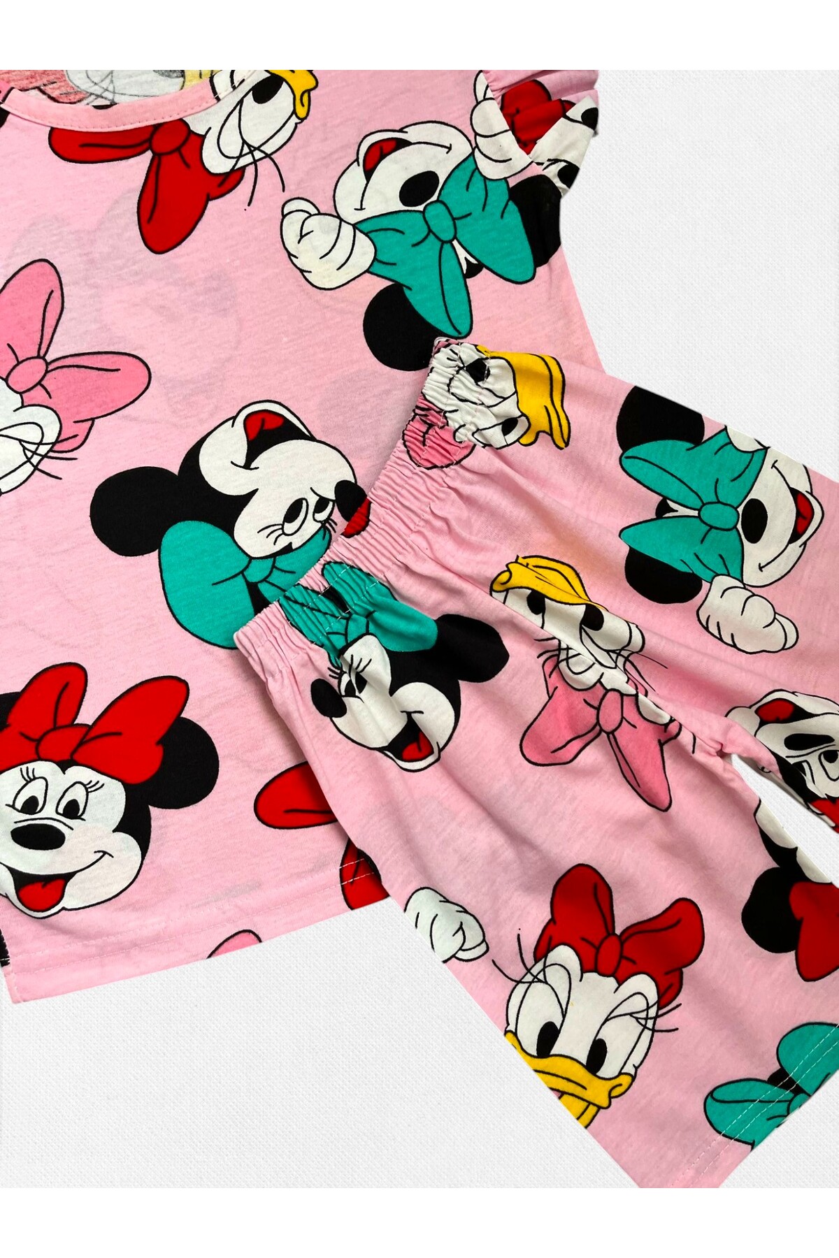 Fil Kids Kız Çocuk Pamuklu İnce Kumaş Pembe Renk Fiğür Kurdele Desenli Kısa Kollu Şortlu Yazlık Pijama Takımı fotoğrafı 3 (önizleme)