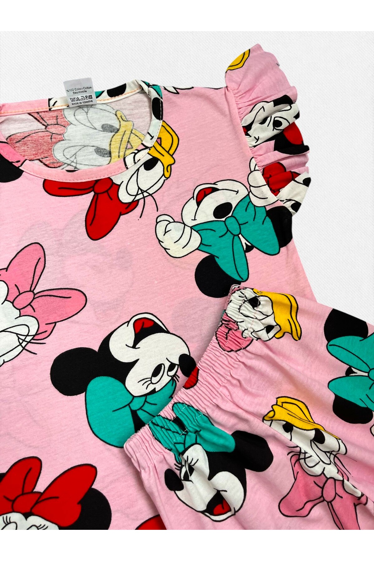 Fil Kids Kız Çocuk Pamuklu İnce Kumaş Pembe Renk Fiğür Kurdele Desenli Kısa Kollu Şortlu Yazlık Pijama Takımı fotoğrafı 2 (önizleme)