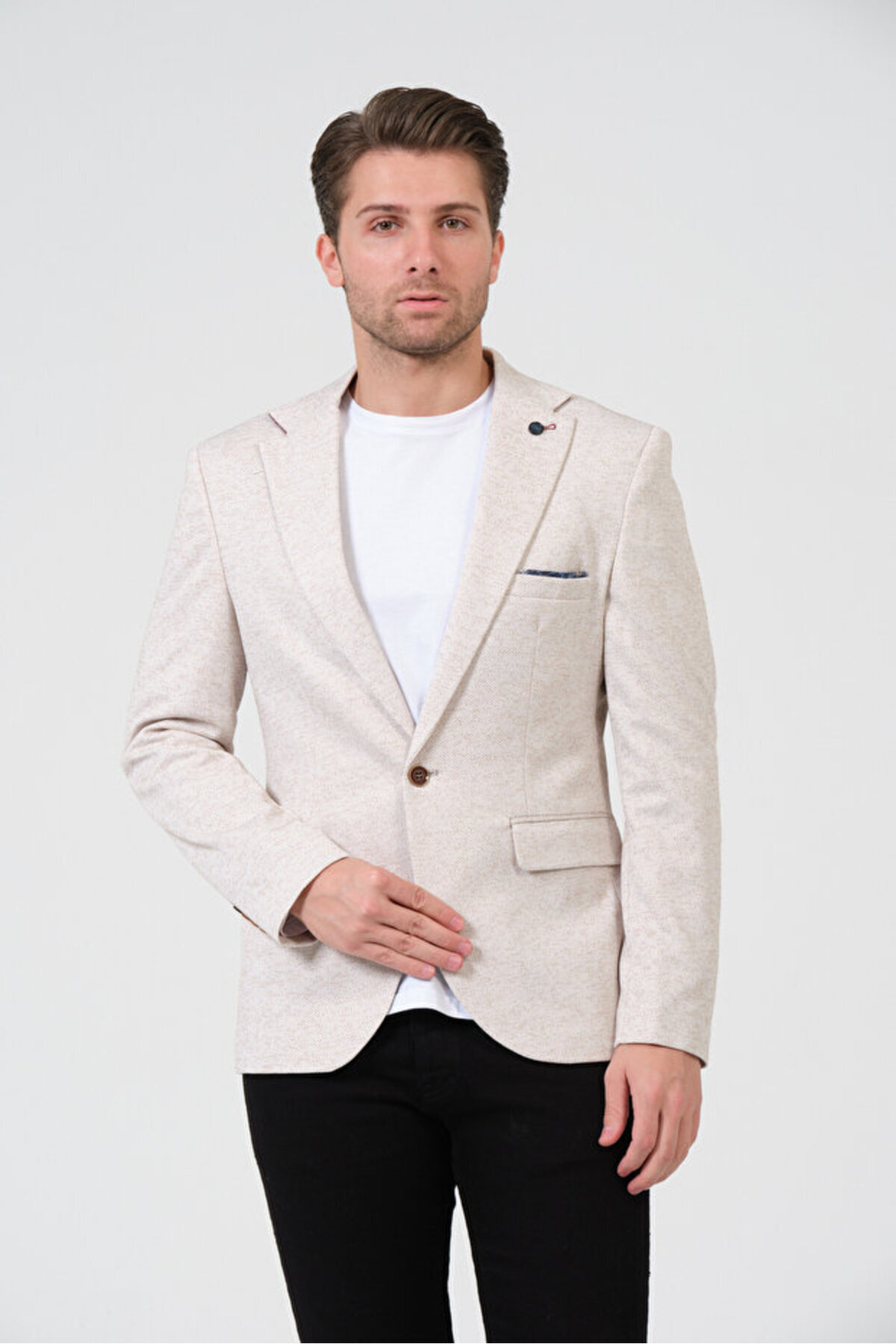 Bonesti  Erkek Slim Fit Blazer Ceket Krem Kahve Benekli - Görsel 4