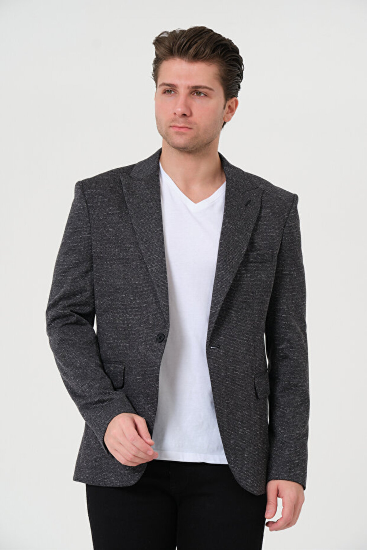 Bonesti  Erkek Slim Fit Blazer Ceket Antrasit Kırçıllı