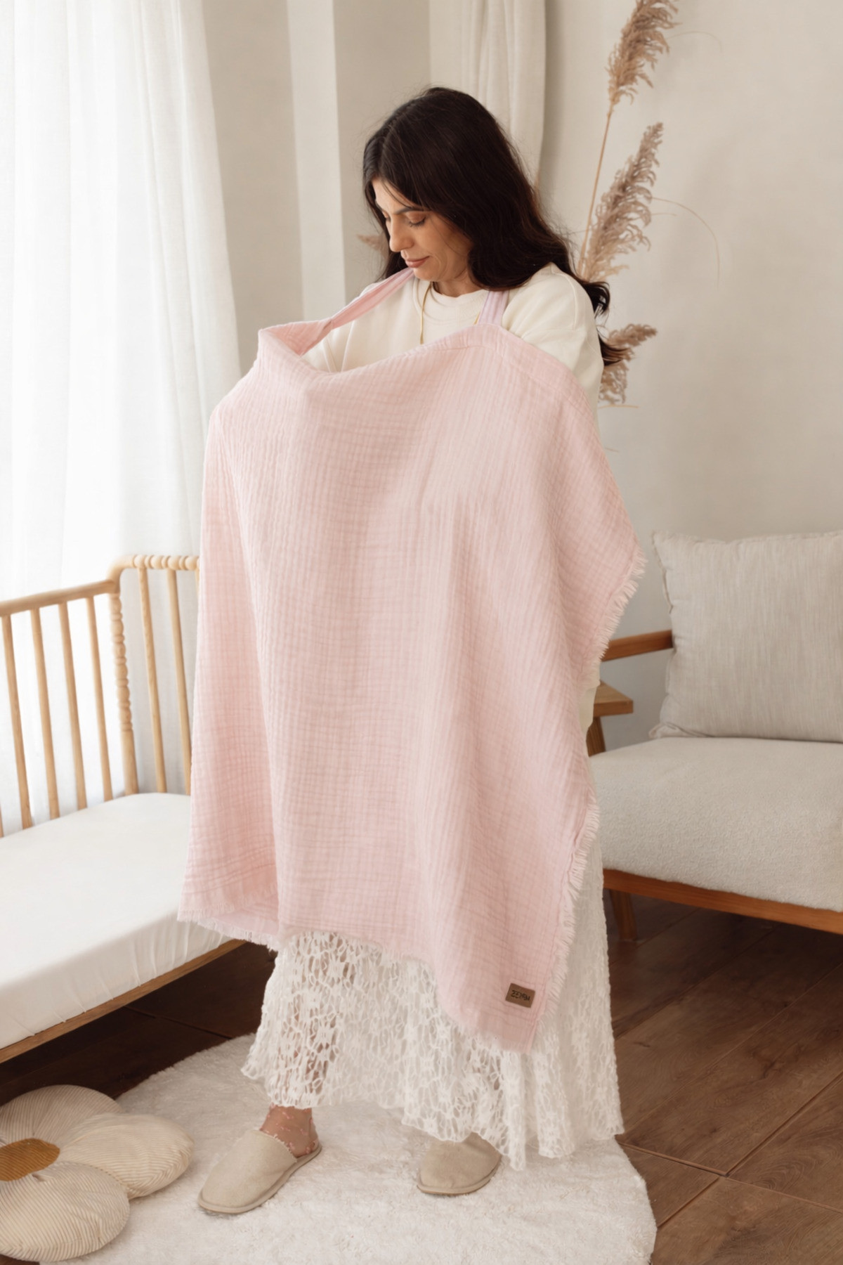 ZEYPBA Pudra 4 Katlı Müslin Emzirme Örtüsü & Müslin Puset Örtüsü Müslin Örtü Püsküllü fotoğrafı 2 (önizleme)