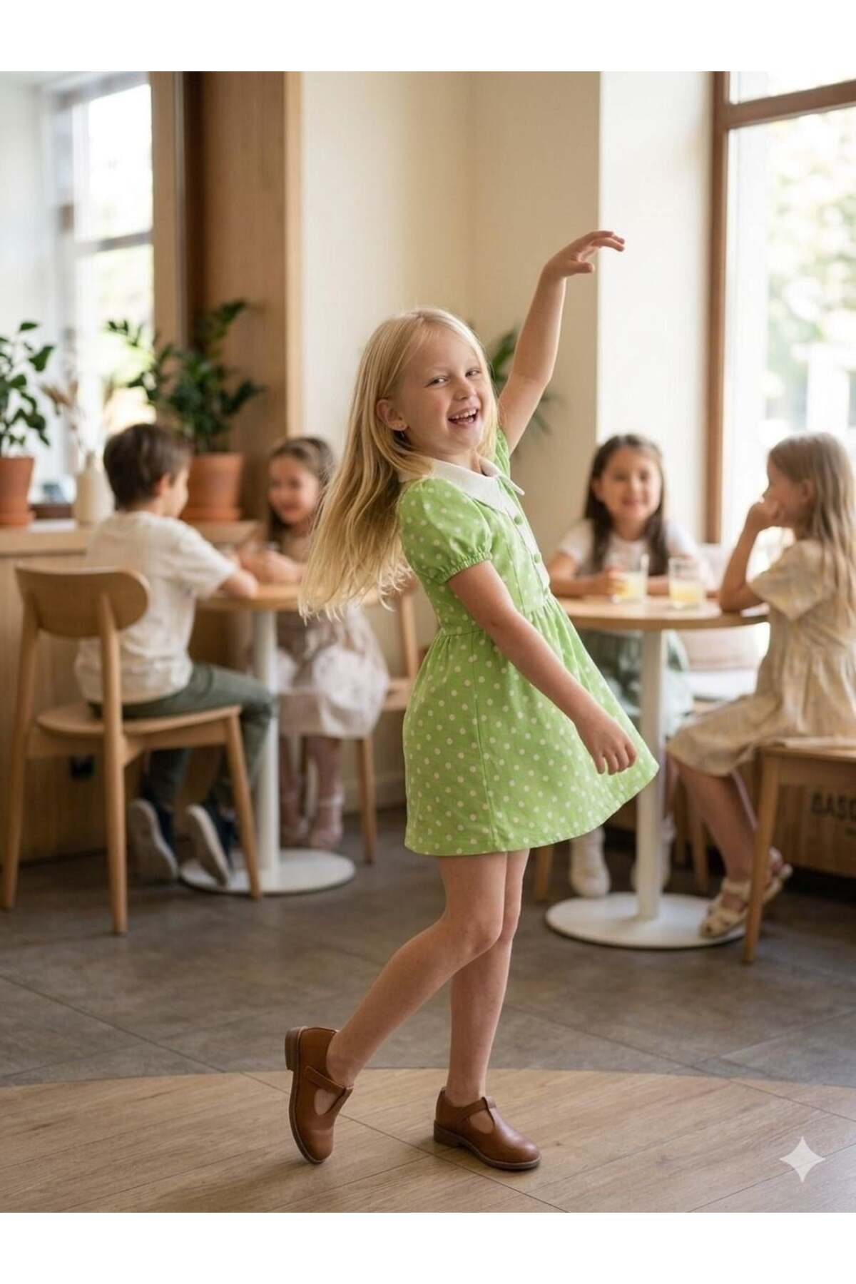 Hilal Akıncı Kids Puantiye Desen Retro Elbise
