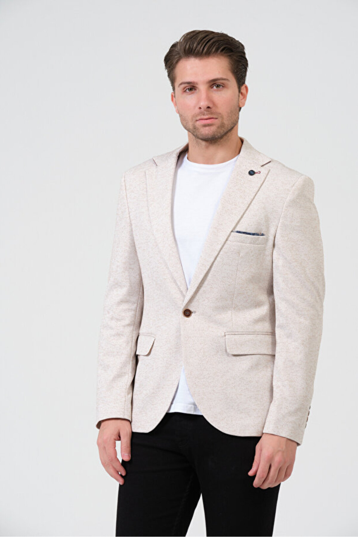 Bonesti  Erkek Slim Fit Blazer Ceket Krem Kahve Benekli - Görsel 6