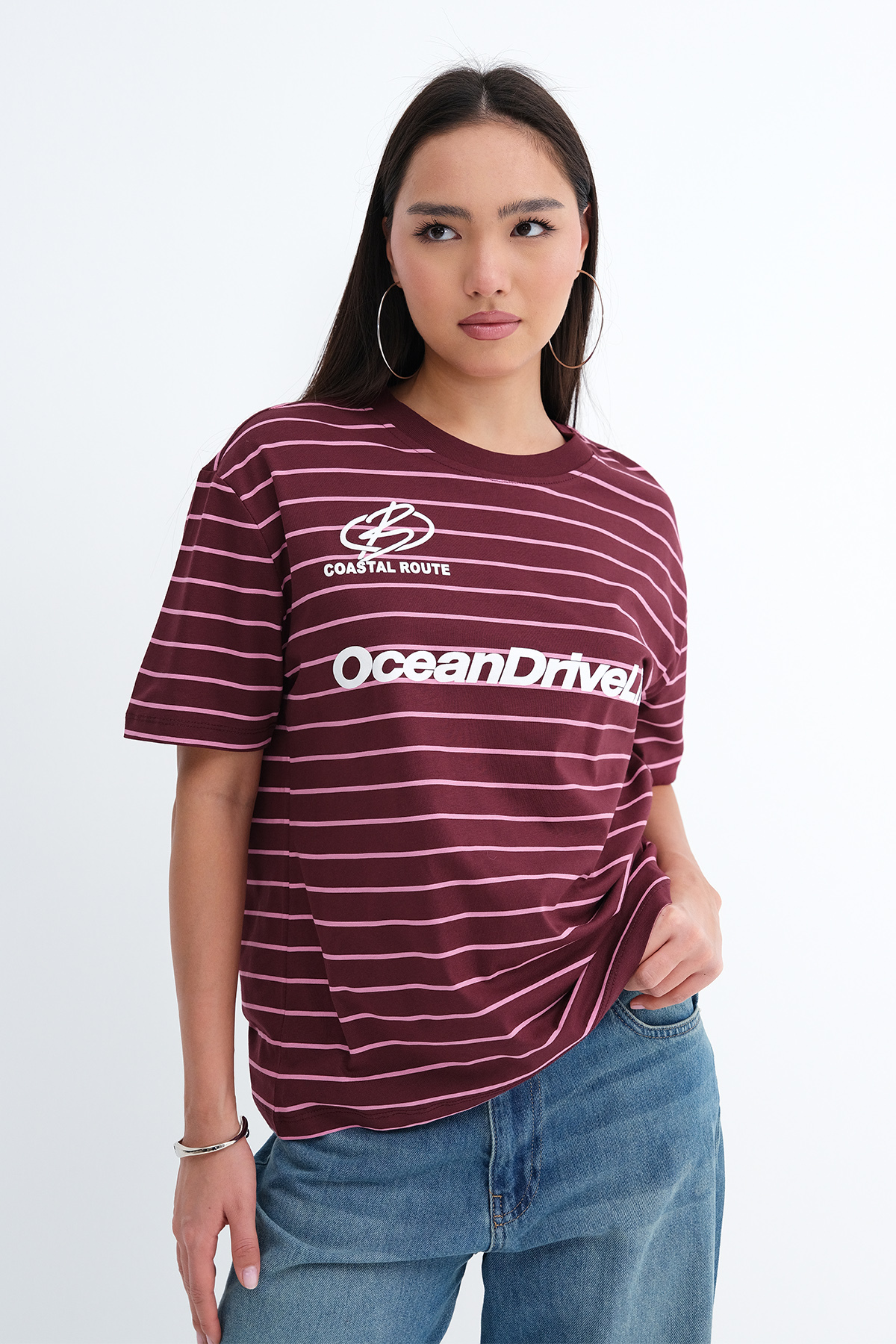 Addax Printed Striped T-Shirt P19091- Trendyol