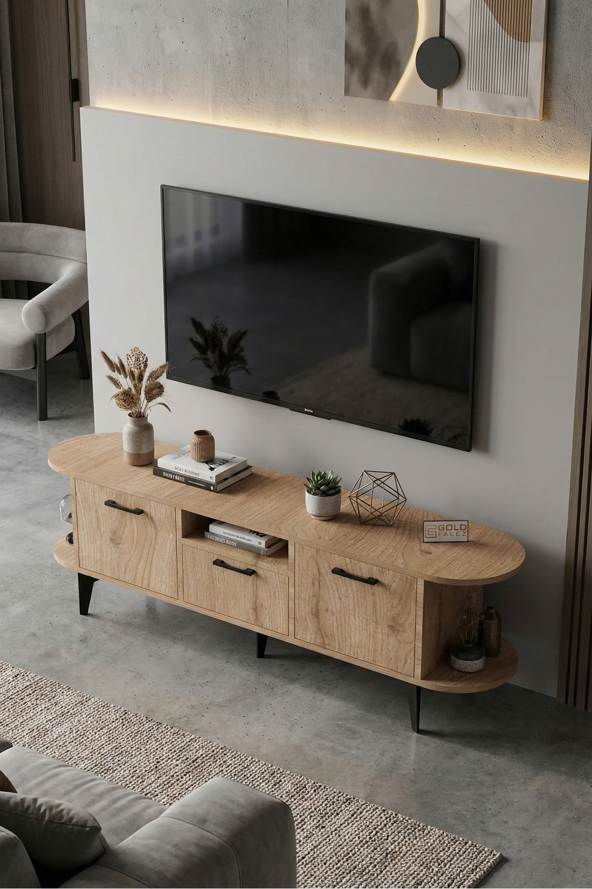 Goldfalez Mira TV Sehpası Suntalam Bej 160x35 cm görsel 4