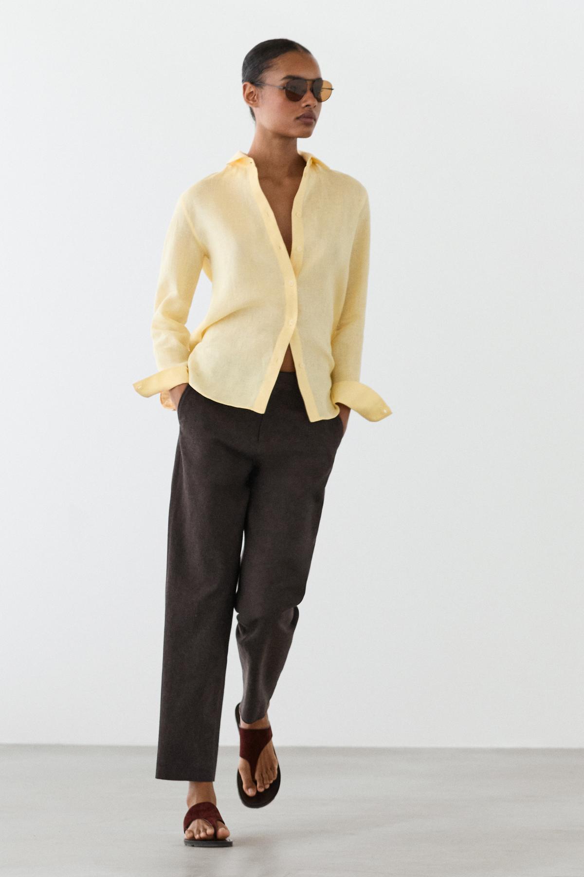 Massimo Dutti  Dökümlü %100 keten gömlek - Görsel 3