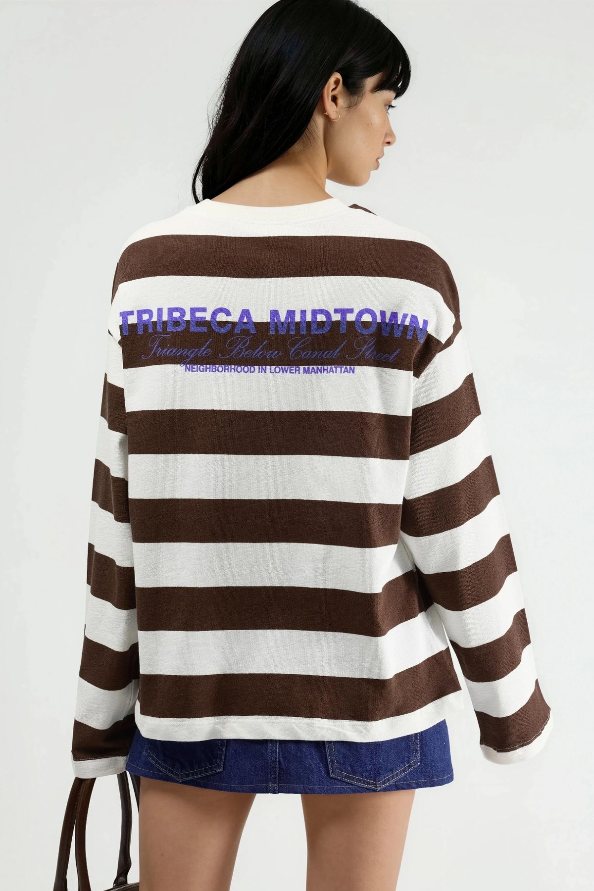Hiccup BUSEM Oversize Çizgili Bisiklet Yaka Sweatshirt