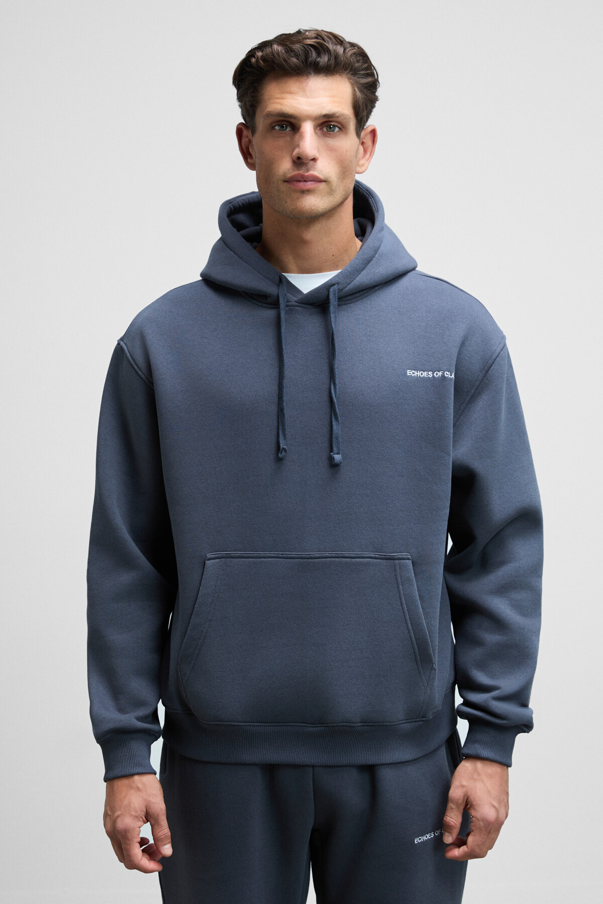 GRIMELANGE SCARN Erkek Pamuklu İçi Polarlı Nakışlı Kapüşonlu Relaxed Koyu Gri Sweatshirt