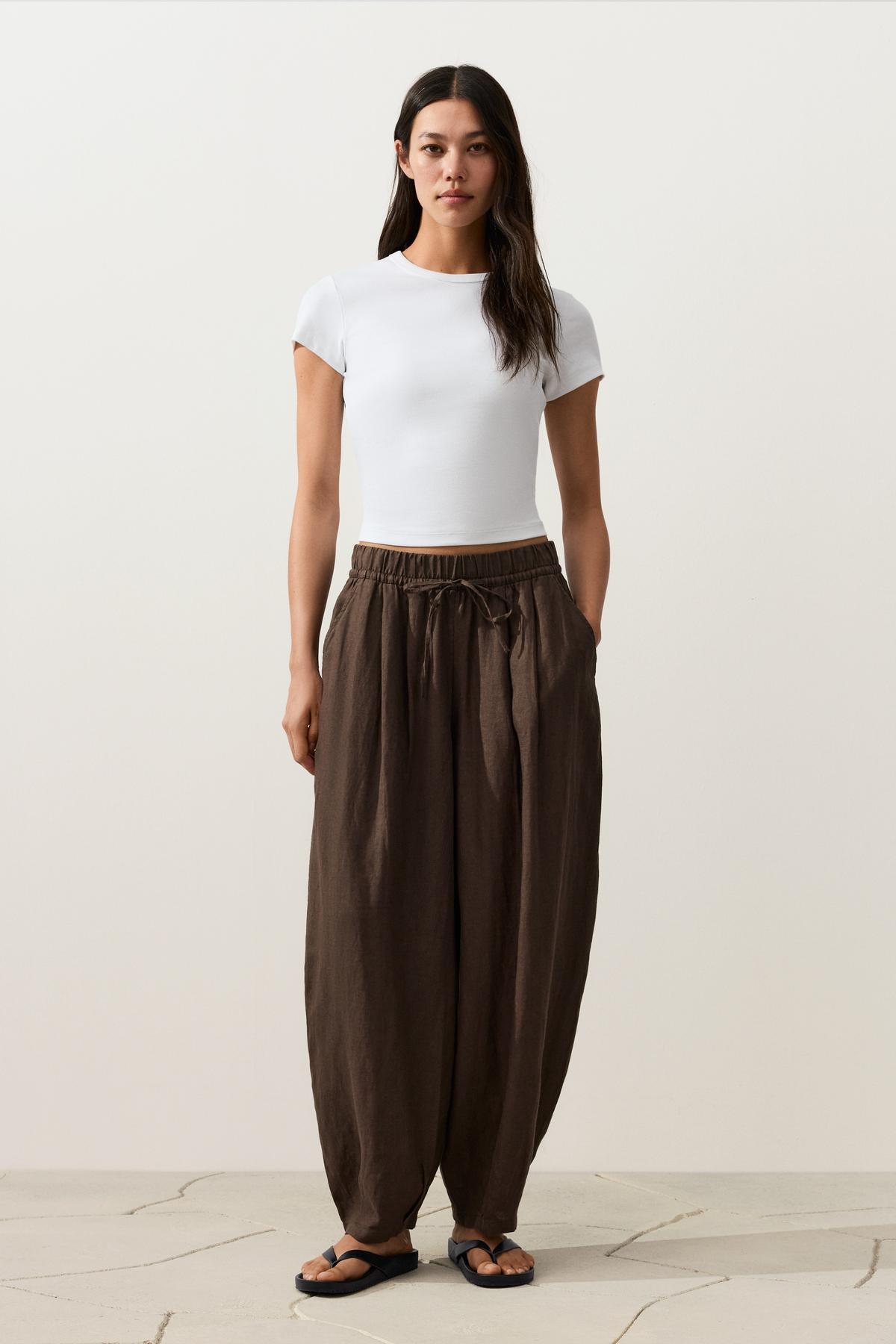 Oysho  %100 keten Balloon pantolon - Görsel 2