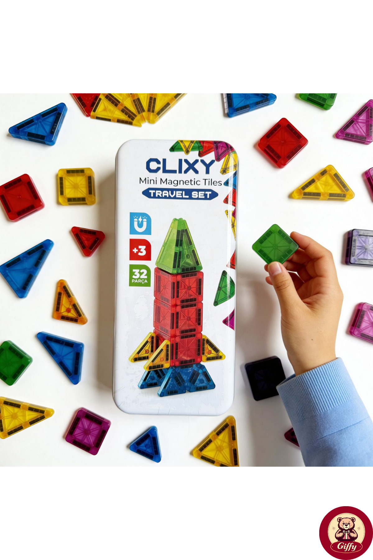 giffy Manyetik Yapı Blokları - 32 Parça Seyahat Tipi Mini Bloklar Metal Saklama Kutulu Çanta Boy Renkli fotoğrafı 4 (önizleme)