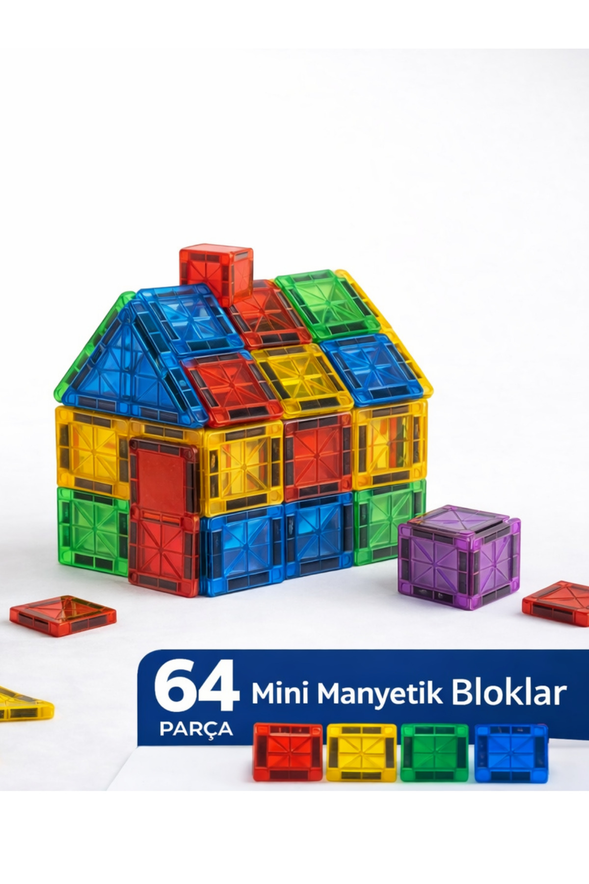 giffy Manyetik Yapı Blokları - 64 Parça Seyahat Tipi Mini Bloklar Metal Saklama Kutulu Çanta Boy Renkli fotoğrafı 7 (önizleme)