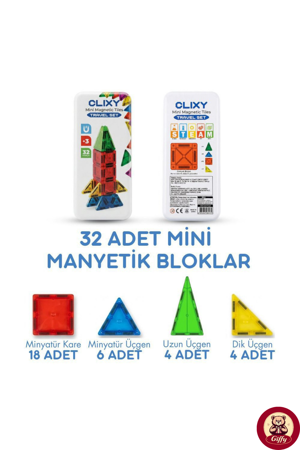 giffy Manyetik Yapı Blokları - 32 Parça Seyahat Tipi Mini Bloklar Metal Saklama Kutulu Çanta Boy Renkli fotoğrafı 2 (önizleme)