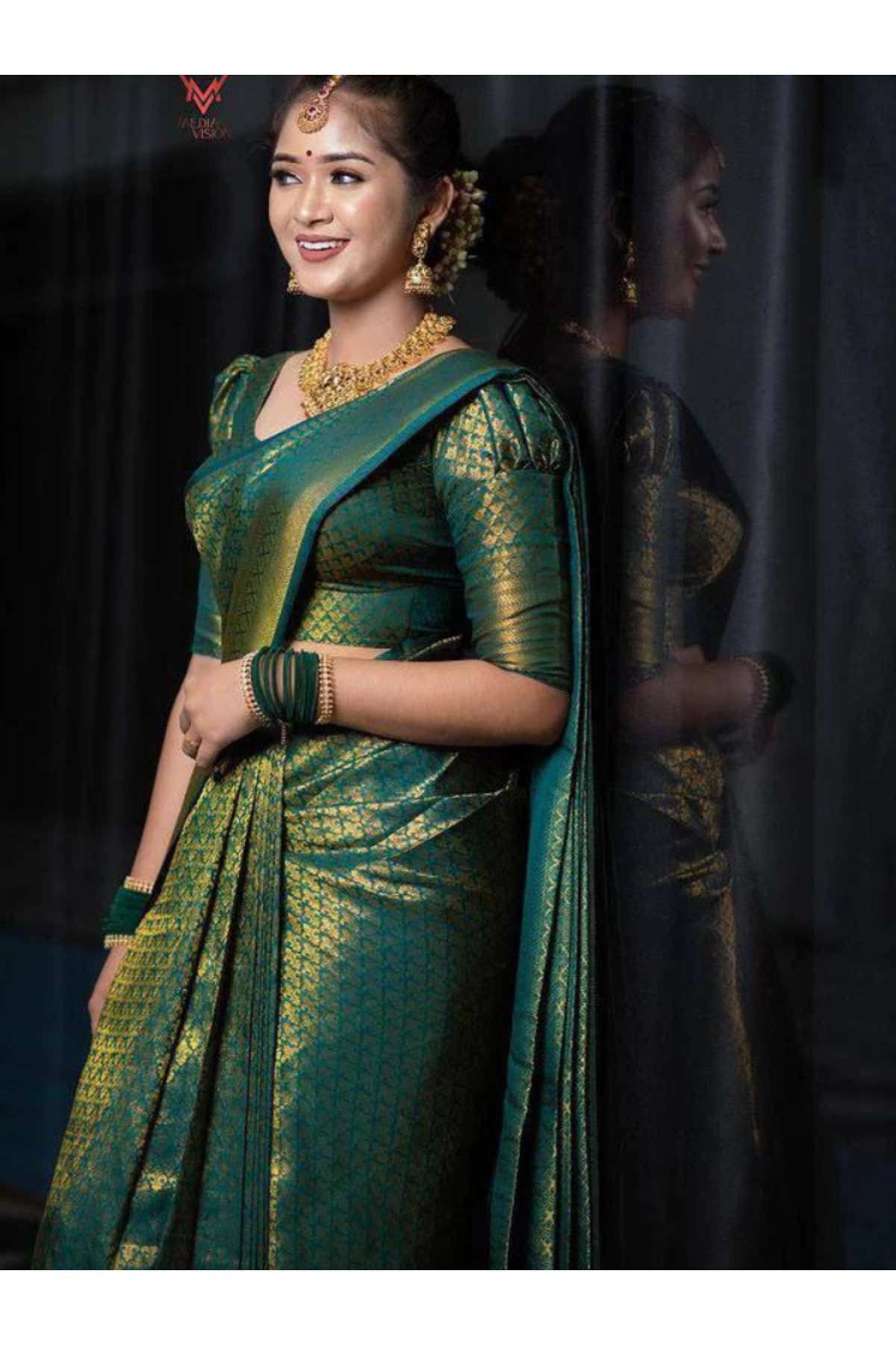 MYSMAR Green Lichi Silk Saree - MAF3092 | Green