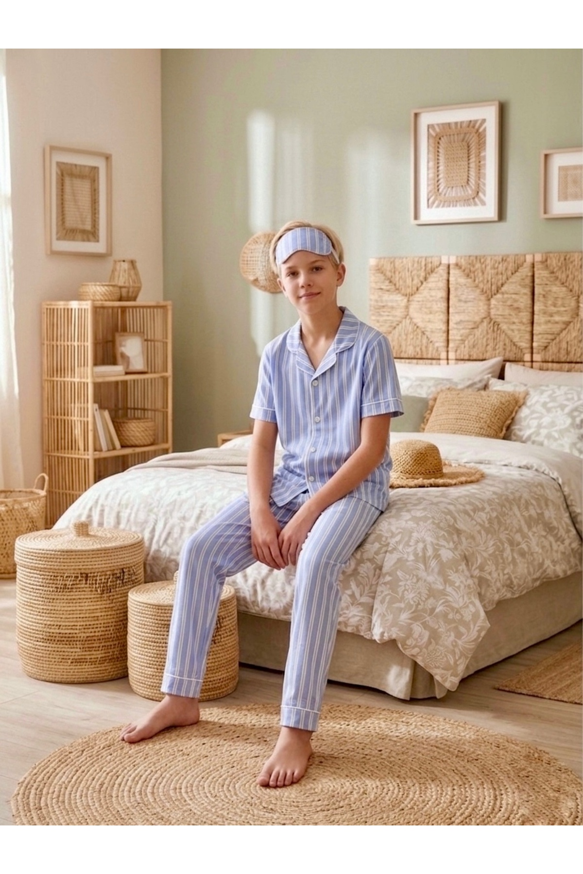 Enie Erkek Çocuk Pamuklu Çizgili Yazlık Göz Bantlı Pijama Takımı fotoğrafı 4 (önizleme)