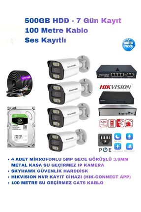 Anunnaki 4'lü 5MP Sesli Dış Mekan IP Kamera Seti – POE Switch NVR – Harddisk ...