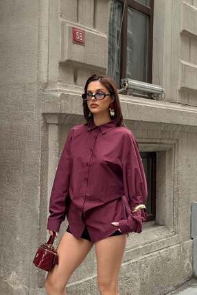 MyLoore Kadın Bordo Oversize Modal Gömlek – Minimal Şıklık MLB178