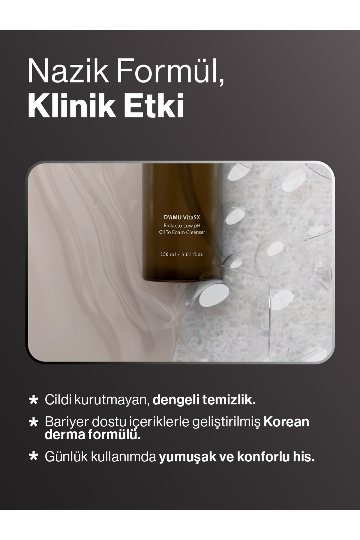 Vita5X Biolacto Low pH Oil to Foam Cleanser Nazik Temizleyici Yüz Yıkama Jeli — DAMU-CLEANSER-150ML — تصویر 4 از 7