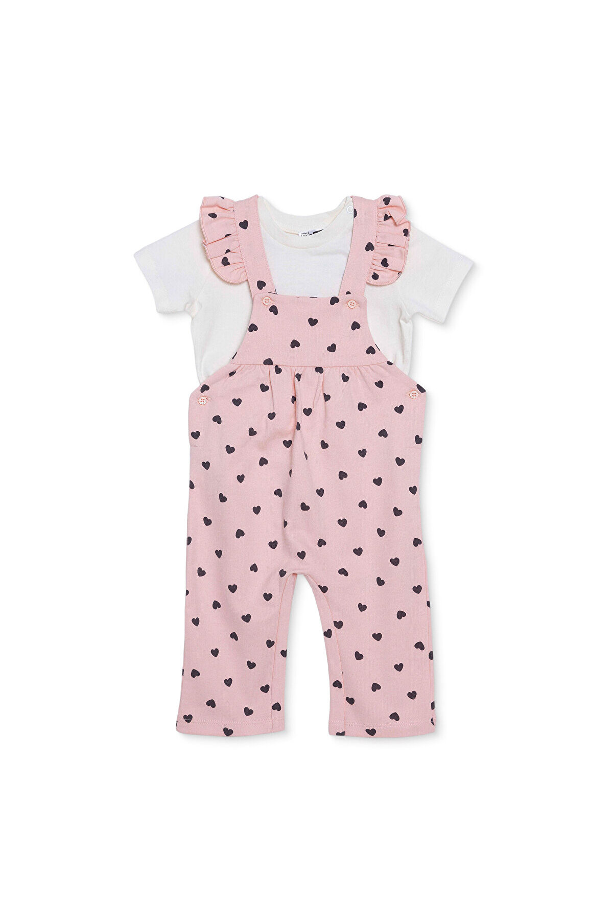 ebebek Hello Baby HelloBaby Kız Bebek Salopet-Tişört Düğmeli Bisiklet Yaka Kısa Kol Patiksiz