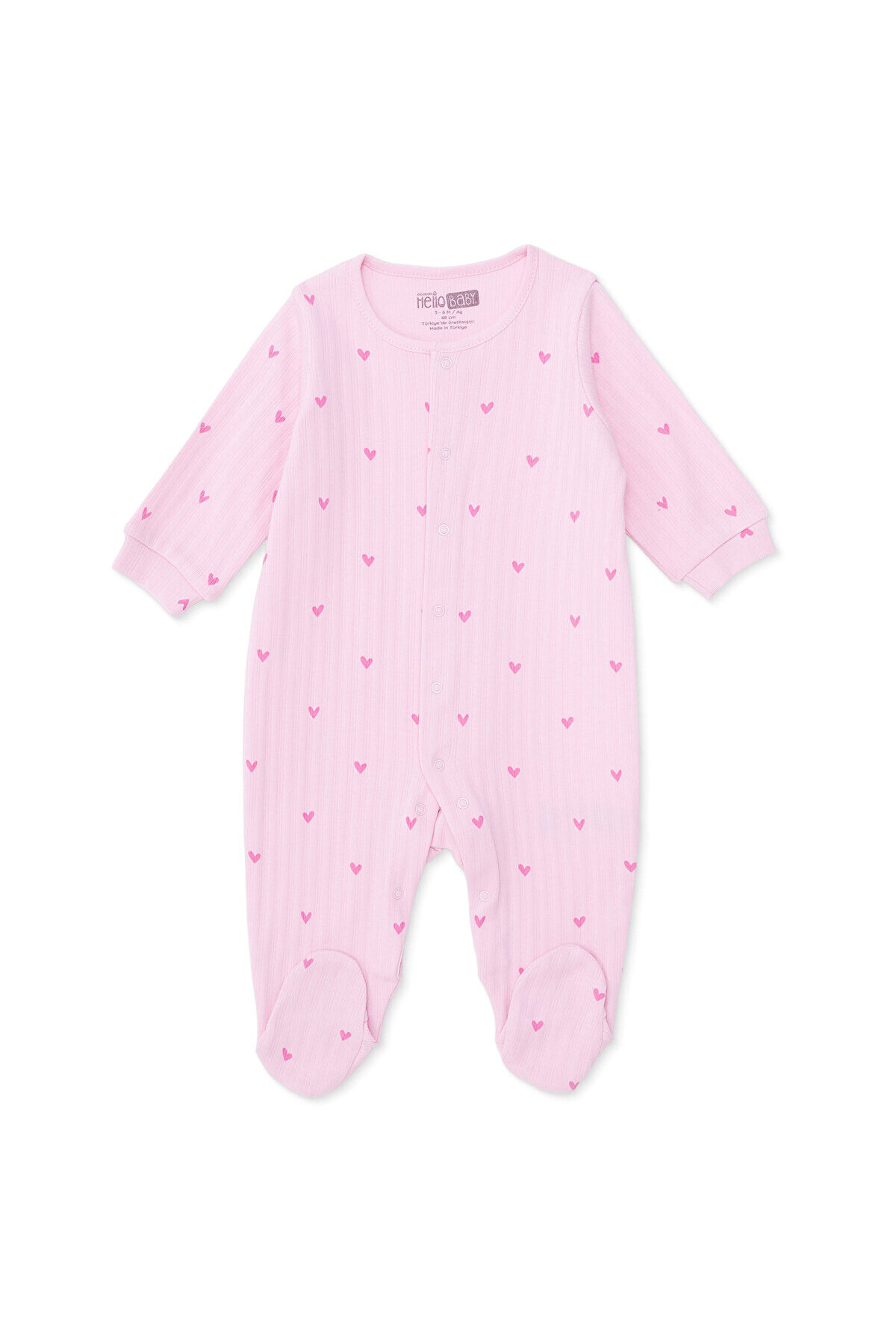 HelloBaby Kız Bebek Tulum Kalp Baskılı Fermuarlı Bisiklet Yaka Long Sleeve Patikli