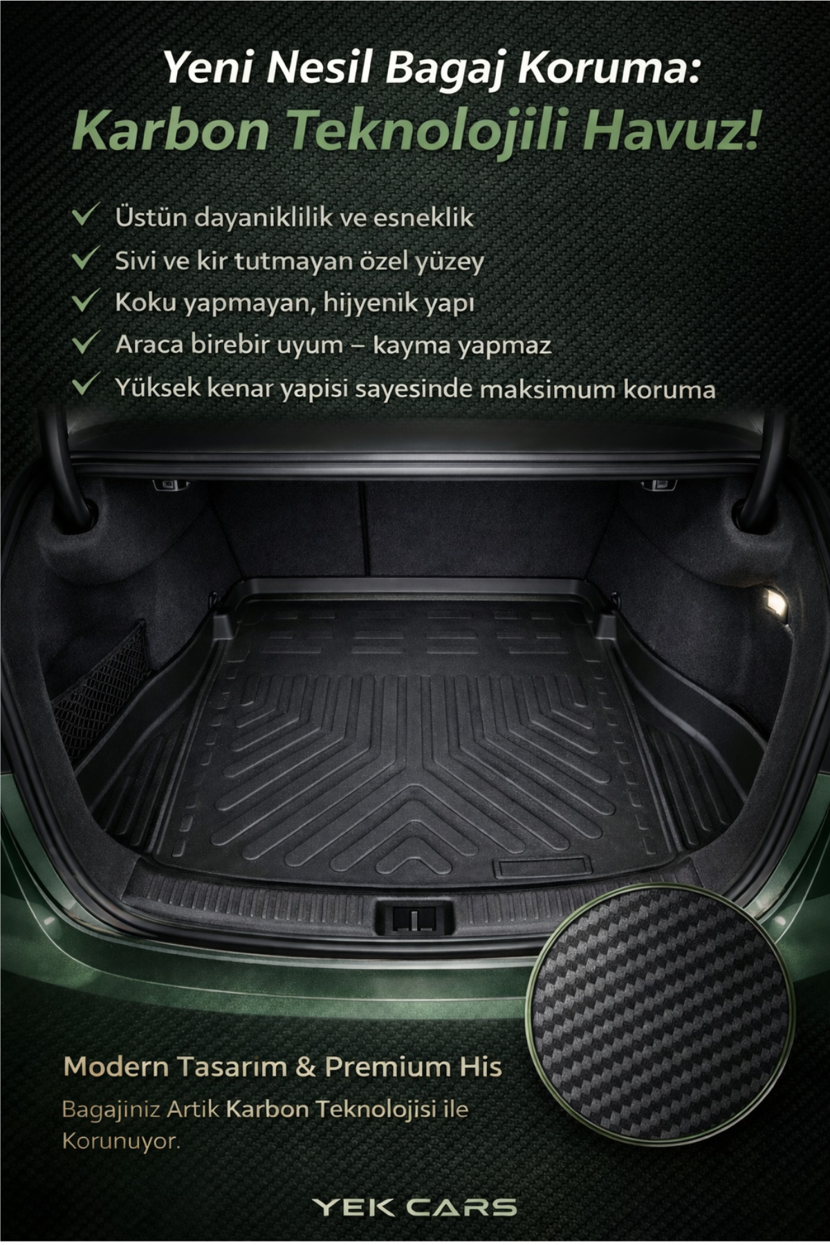 YEKCARS SUZUKİ S-CROSS 2026 MODEL KARBONLU KAUÇUK PASPAS SETİ VE