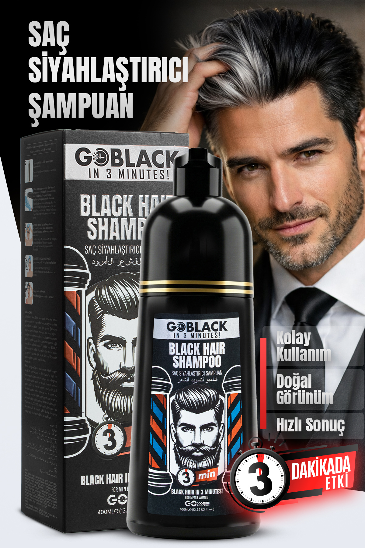 Go Black Saç Siyahlaştırıcı Şampuan Saç Sakal Şampuanı Hızlı Etki — مشکی Goblack5