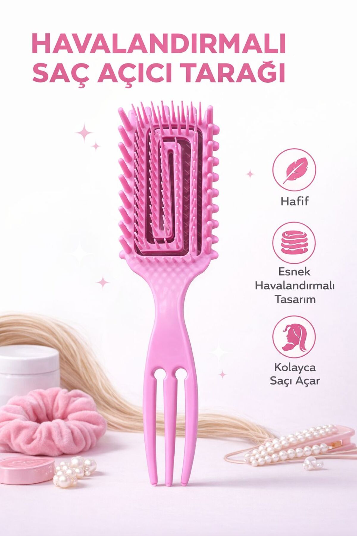 Magical Curl Bukle Belirginleştici 3 Amaçlı Saç Fırçası — صورتی VLS3BT — تصویر 3 از 3