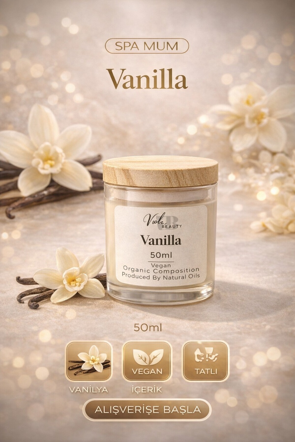 VB VIOLA BEAUTY Natural Spa Candle Cream - Naturel Mum Masaj & El