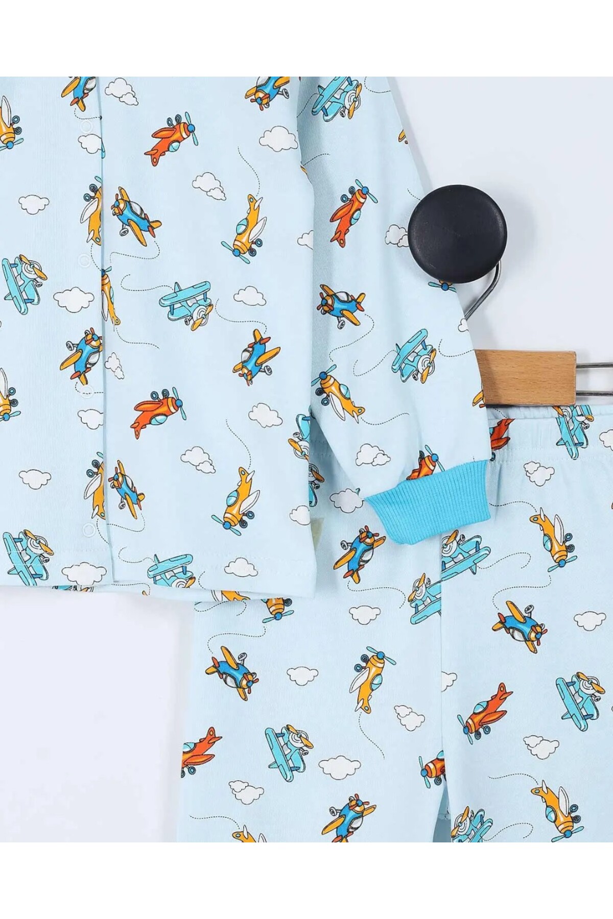 Egelite Erkek Çocuk Çıtçıtlı Uçak Baskılı 2-6 Yaş %100 Pamuklu Mevsimlik Gecelik Pijama Takımı fotoğrafı 7 (önizleme)