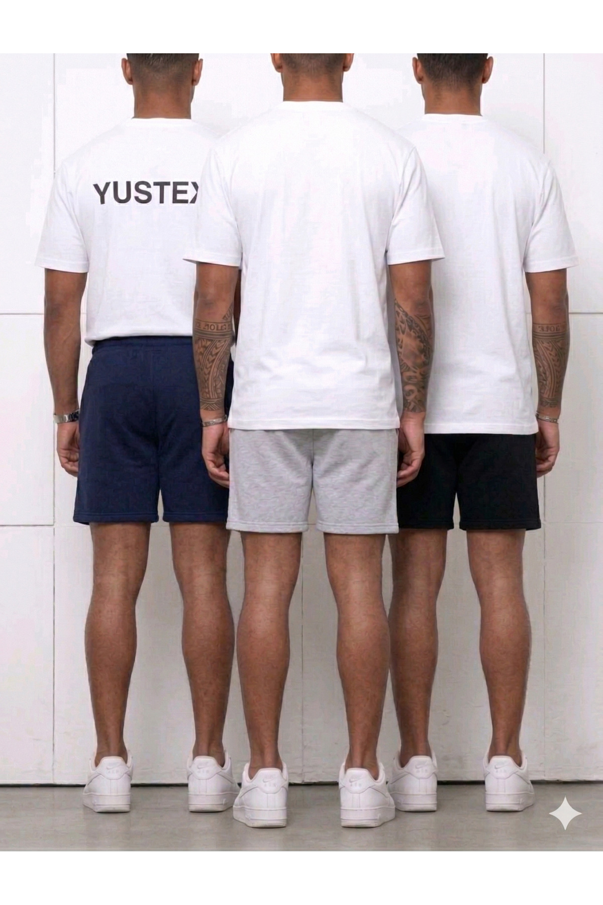 LAUSRA  3’lü Paket Erkek Şort Seti - Siyah, Gri, Lacivert - Yüksek Bel Rahat Kesim Beli Bağcıklı Şort - Görsel 2