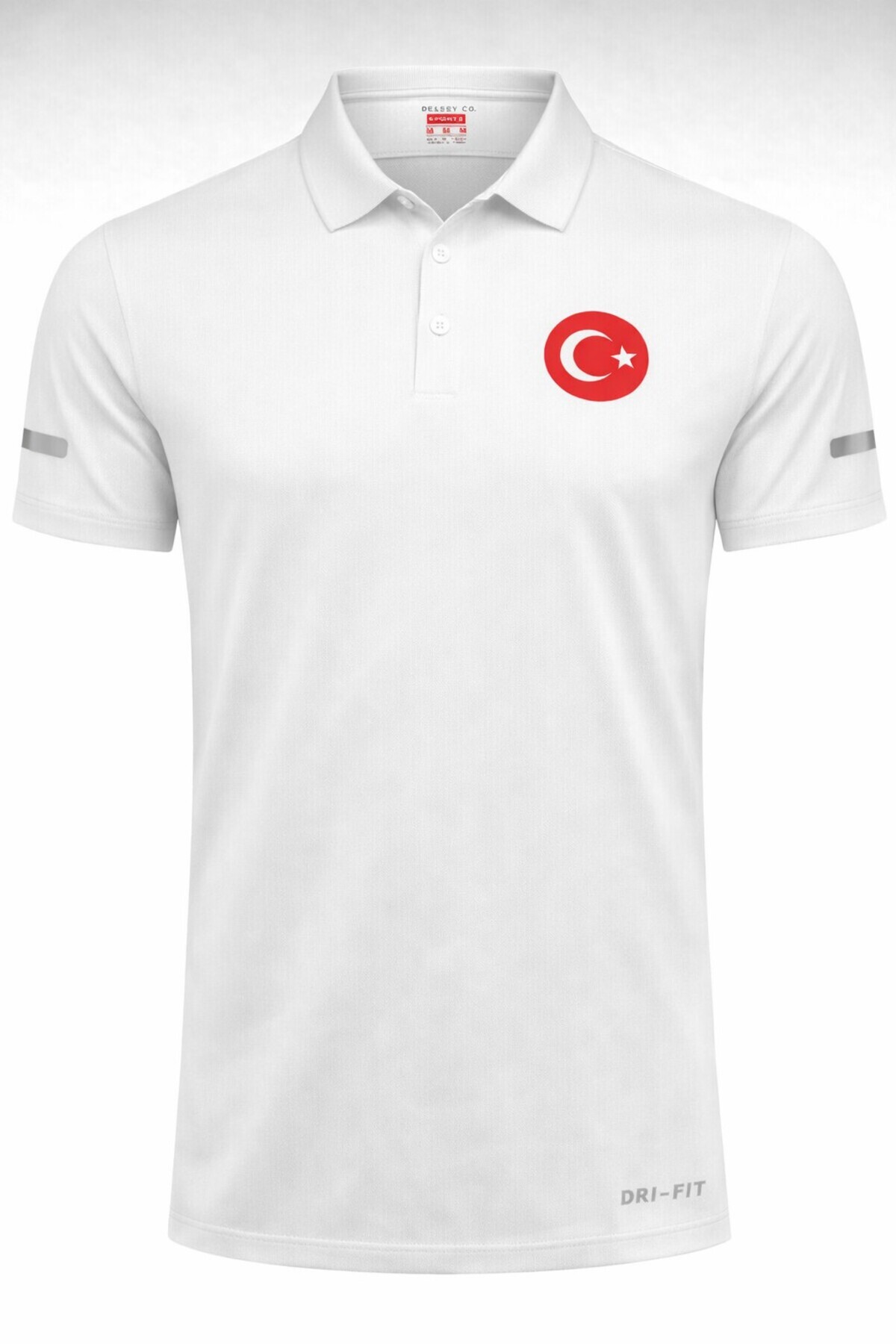 Polo Neck Lightweight Flexible Fast Drying Fabric Sports T-Shirt with Turkish Flag Logo