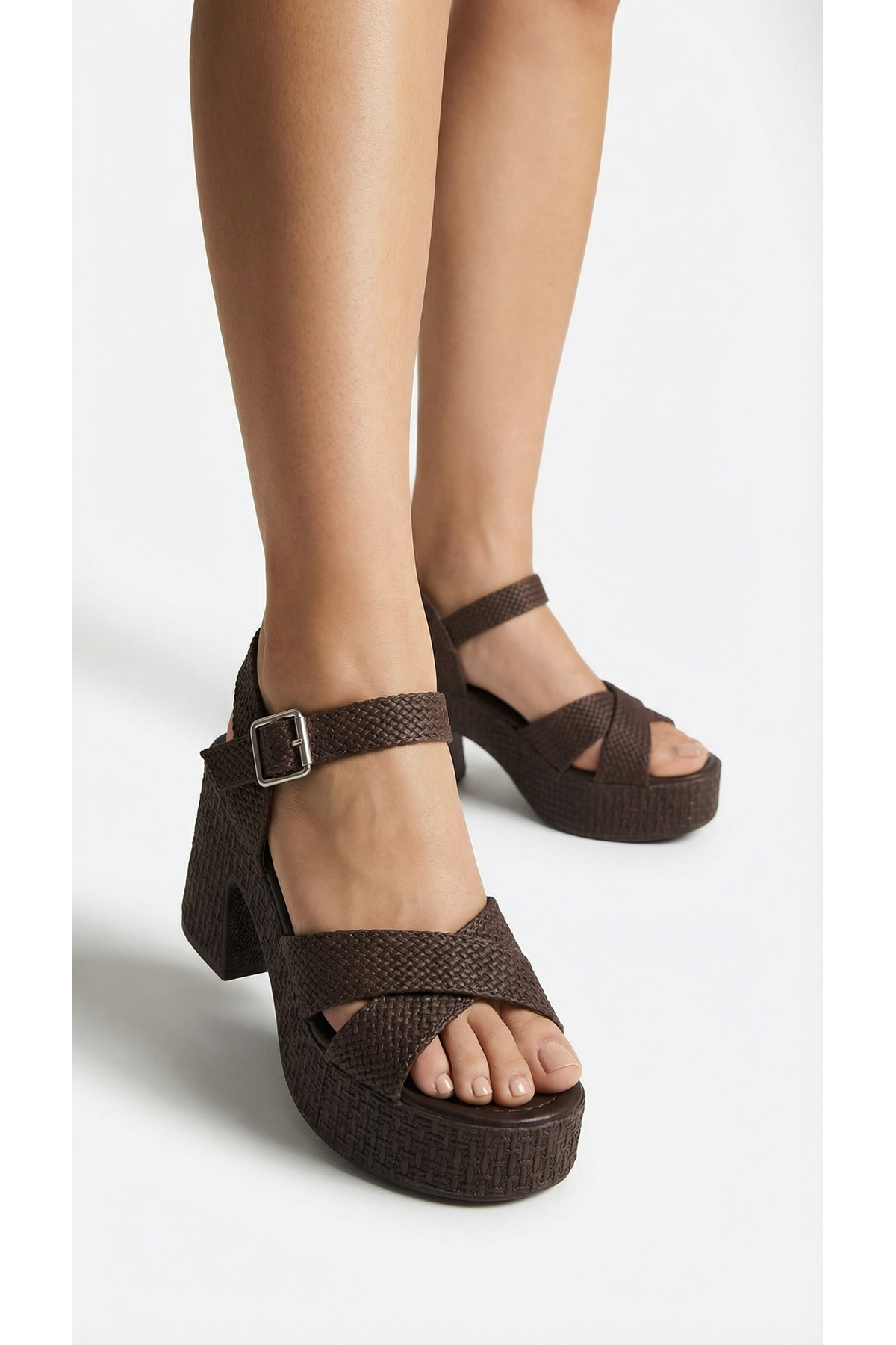High Side Buckle Cross Striped Open Skin Summer Women Fill Sole Sandals Shoes