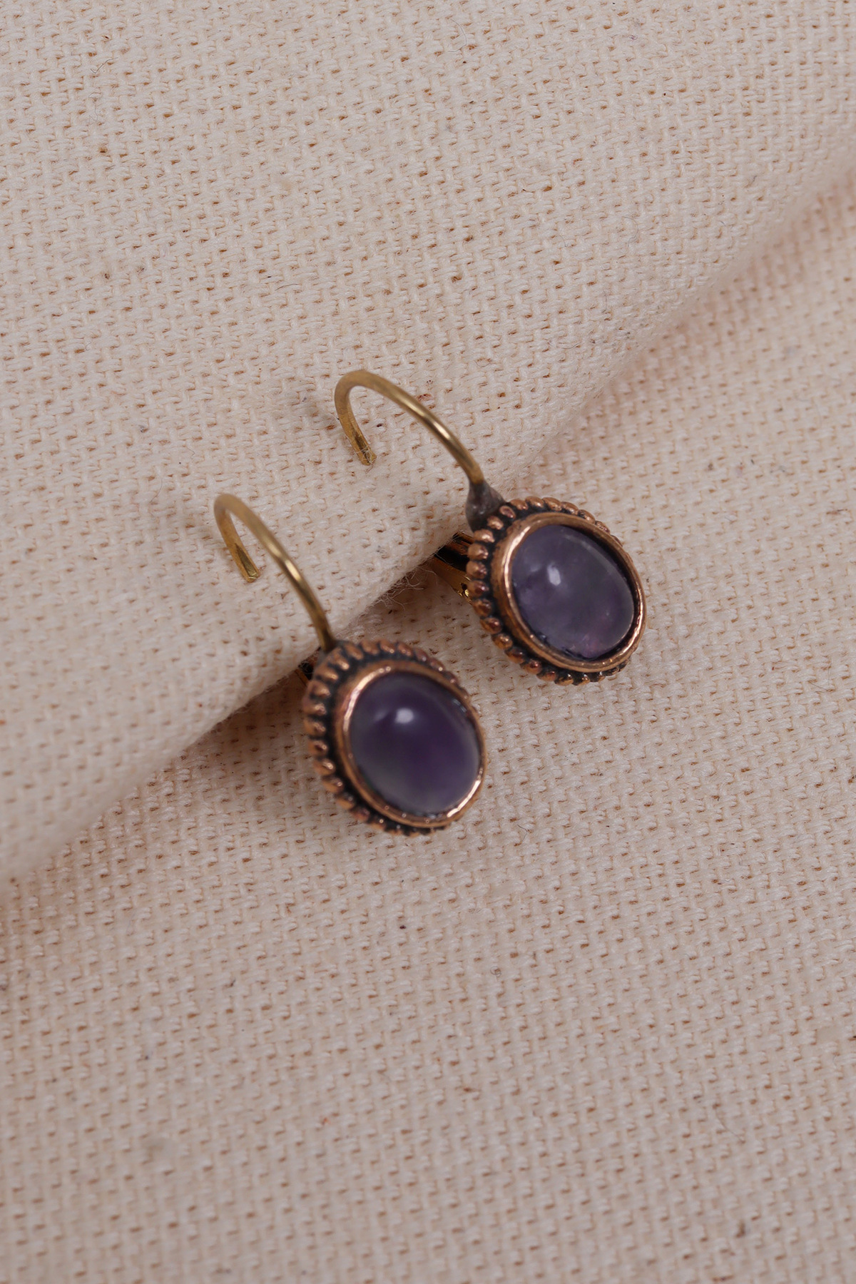 Mini Oval Amethyst Authentic Earrings with Gemstone