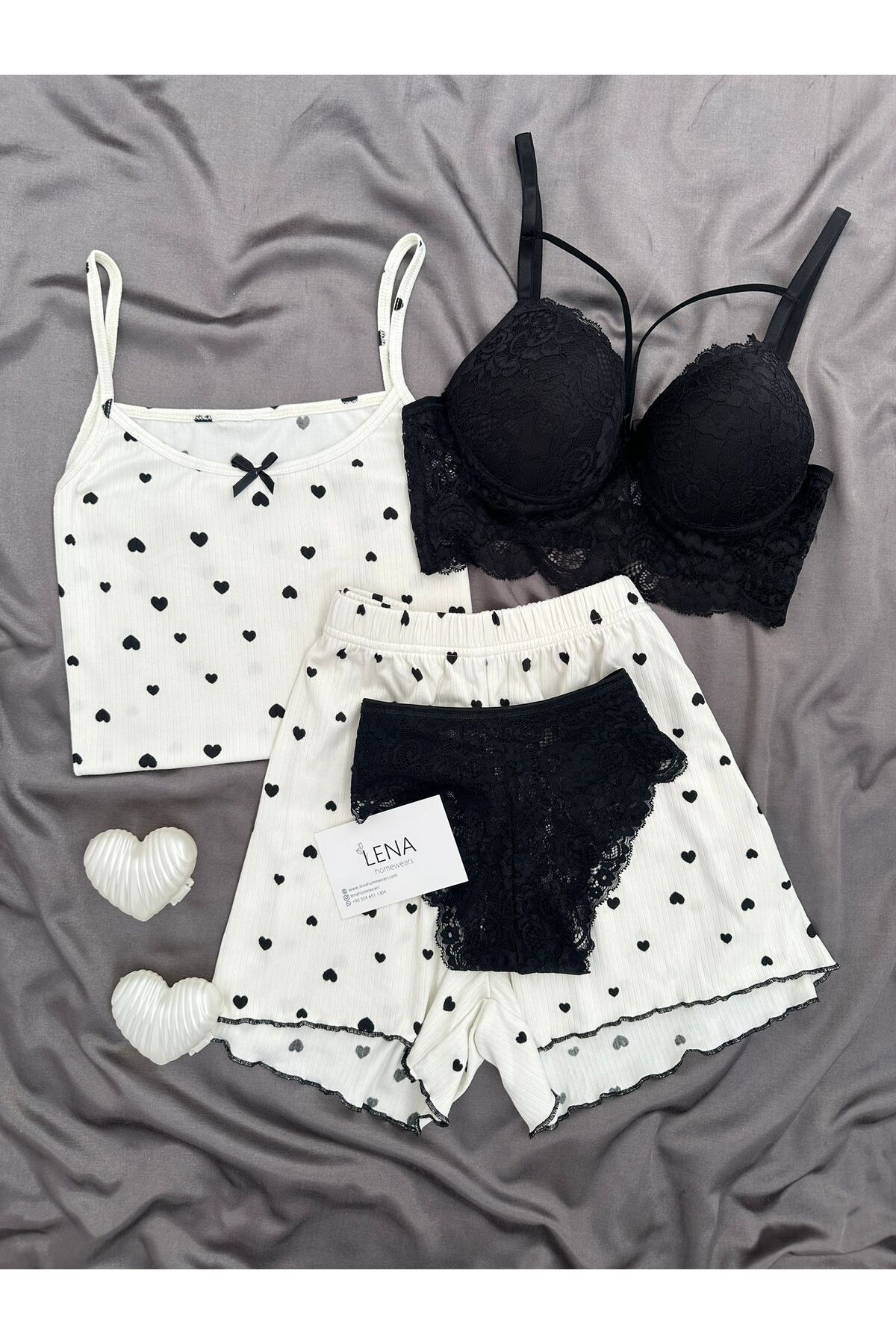 Oslo Fabric Patterned Shorts Pajamas Set with Women's Underwear
