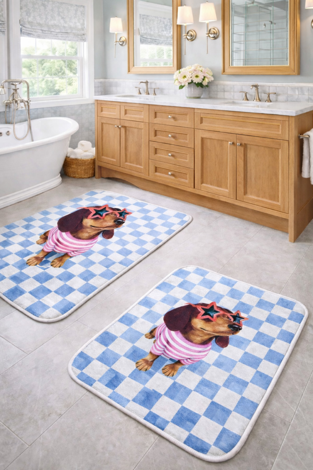 Non-Slip Base Washable 2-Piece Bath Mat - 60*100 cm - 50*60 cm - Star Foam