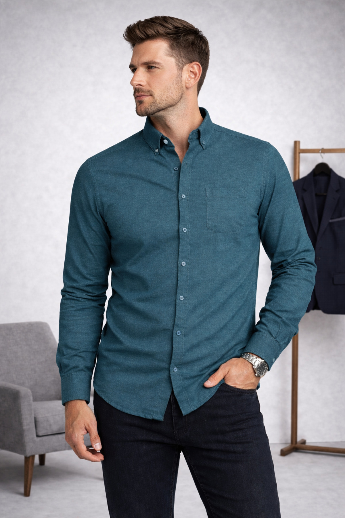 MEN'S LONG SLEEVE FULL BUTTONED ANTI-SWEAT/BLINK INTERLOG PREMIUM SHIRT