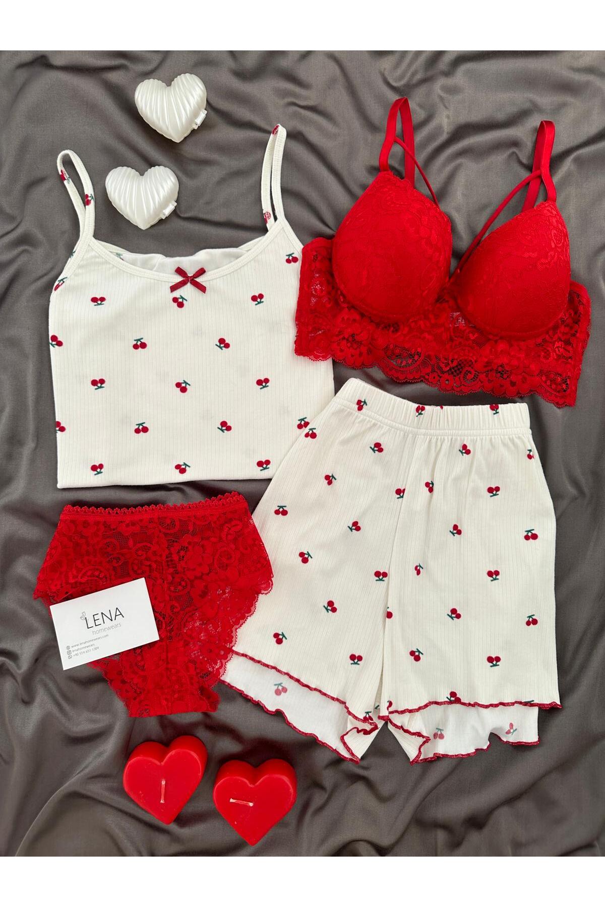 Oslo Fabric Patterned Shorts Pajamas Set with Women's Underwear