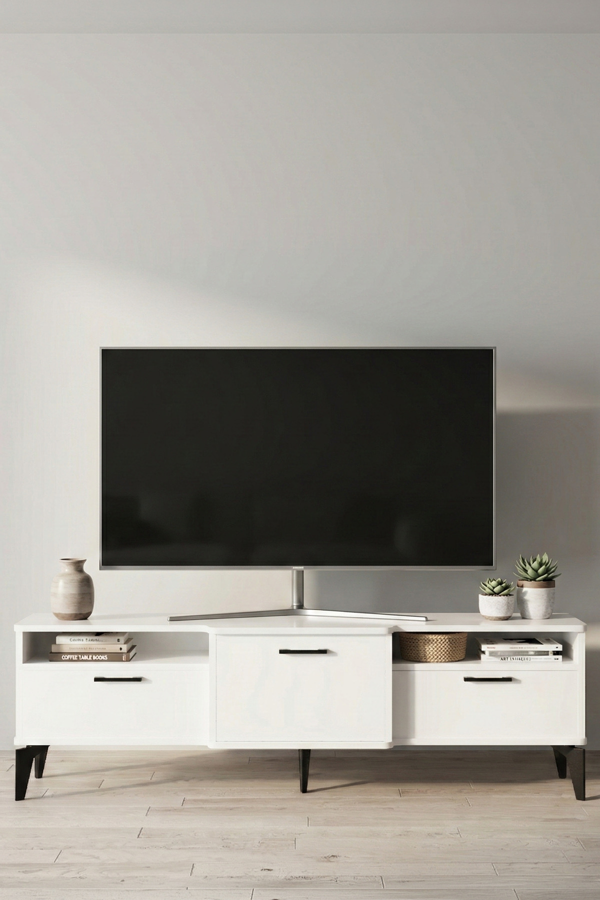 Goldfalez Mistral TV Sehpası Metalik Beyaz 160x40 cm