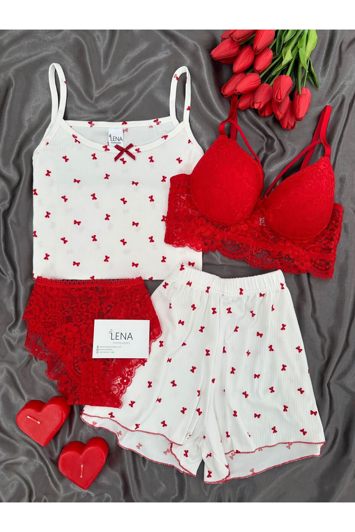 Oslo Fabric Patterned Shorts Pajamas Set with Women's Underwear