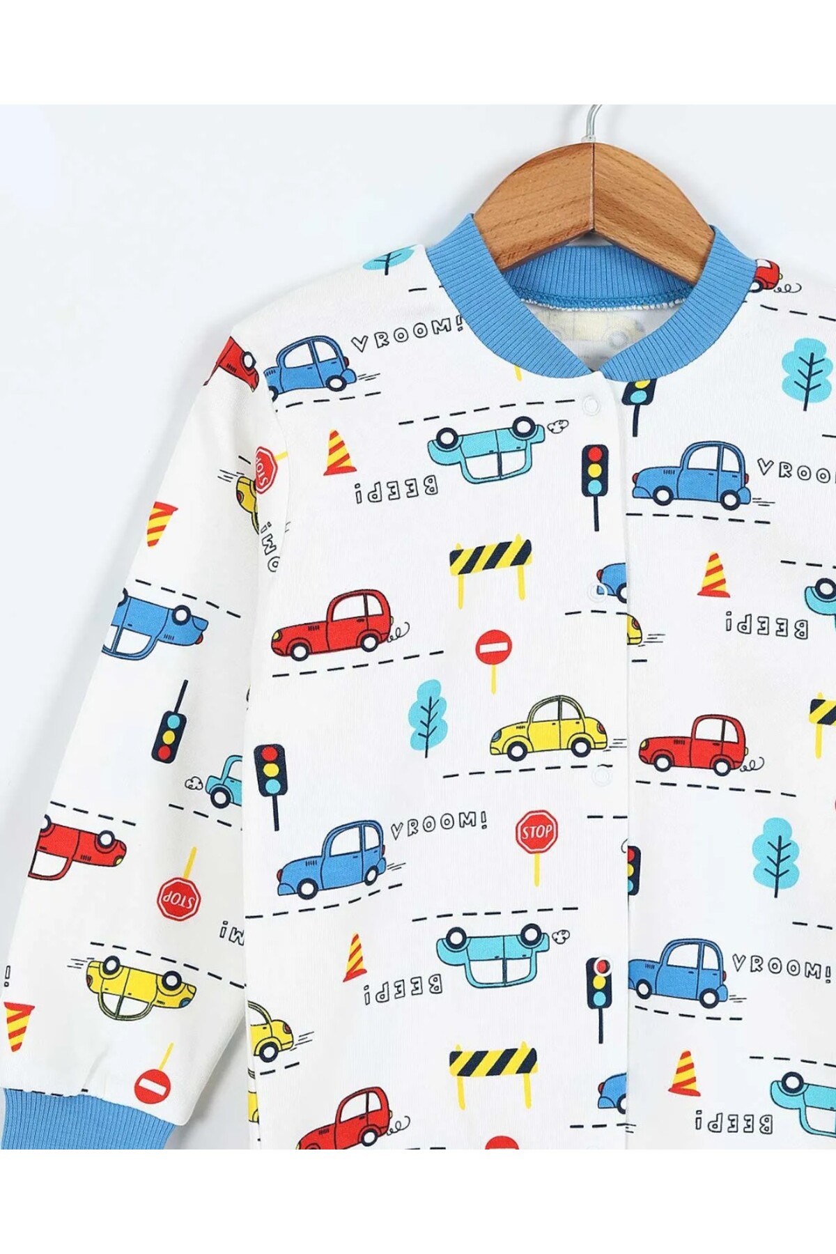 voyyo kids baby Erkek Çocuk Çıtçıtlı Araba Baskılı 0-6 Yaş %100 Pamuklu Mevsimlik Gecelik Pijama Takımı fotoğrafı 3 (önizleme)