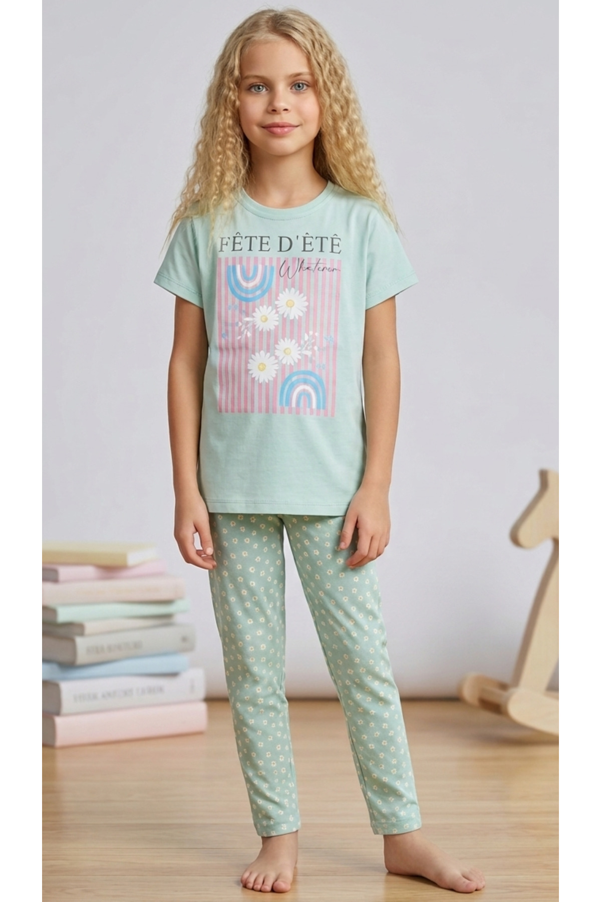 vitmo Kız Çocuk Kısa Kollu %100 Pamuklu Pijama Takımı Sunshine fotoğrafı 2 (önizleme)