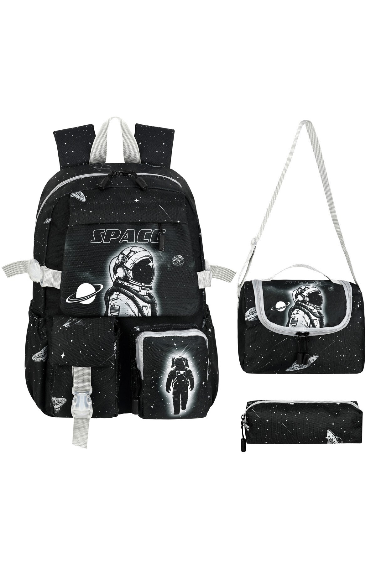 Korean Style Boy Astronaut Primary School Backpack,Thermal Feeding Bag and Pencil Case