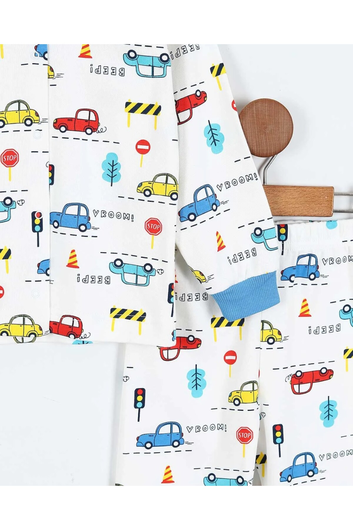 voyyo kids baby Erkek Çocuk Çıtçıtlı Araba Baskılı 0-6 Yaş %100 Pamuklu Mevsimlik Gecelik Pijama Takımı fotoğrafı 4 (önizleme)